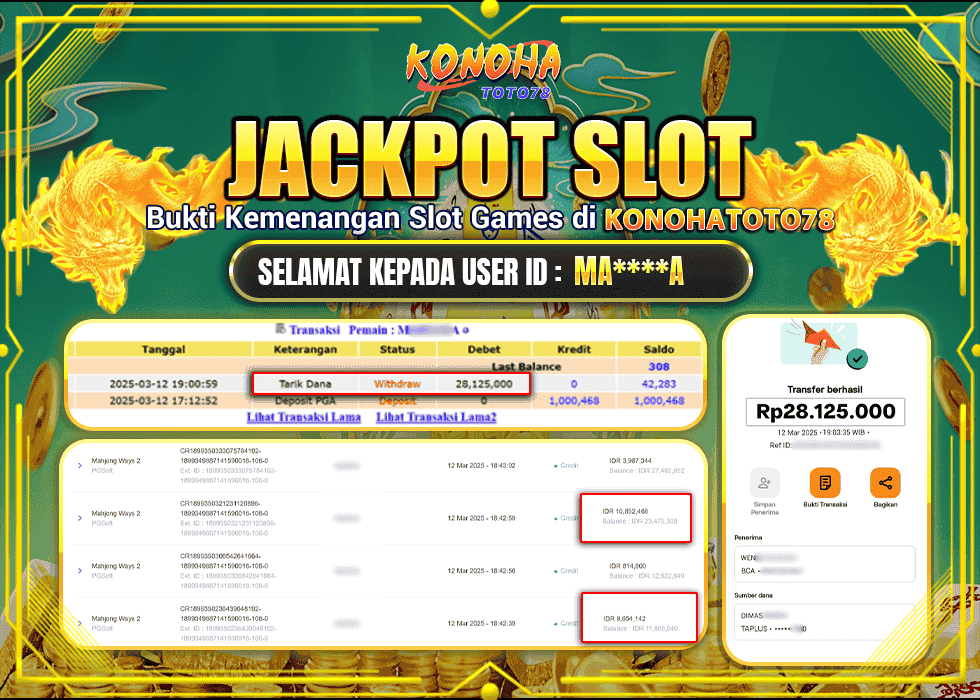 KONOHATOTO78 JACKPOT MAHJONG WAYS 2 Rp.28.125.000,- LUNAS